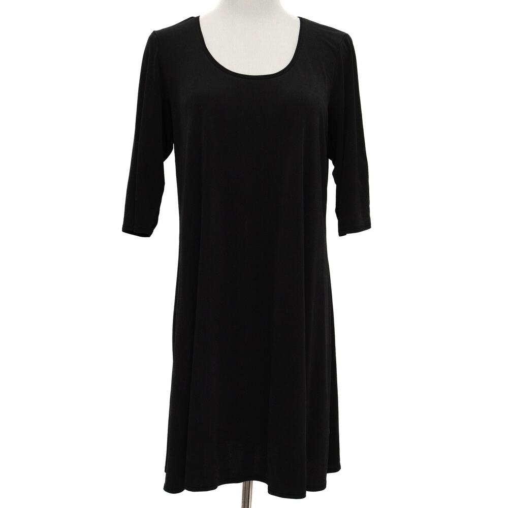 Eileen Fisher Black Silk Georgette Crepe Round Neck Dress Size Large